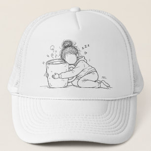 Hat Tired Girl Hugging Coffee Mug Funny Cap
