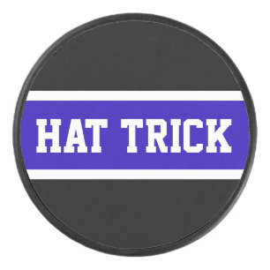 HAT TRICK Bright Royal Blue White Black Stripes Hockey Puck