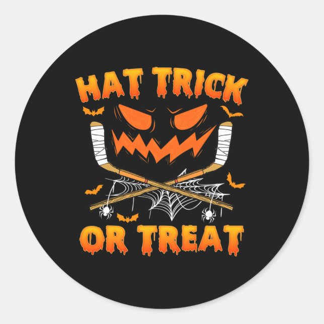 Hat Trick Or Treat Fun Ice Hockey Halloween Costum Classic Round Sticker (Front)