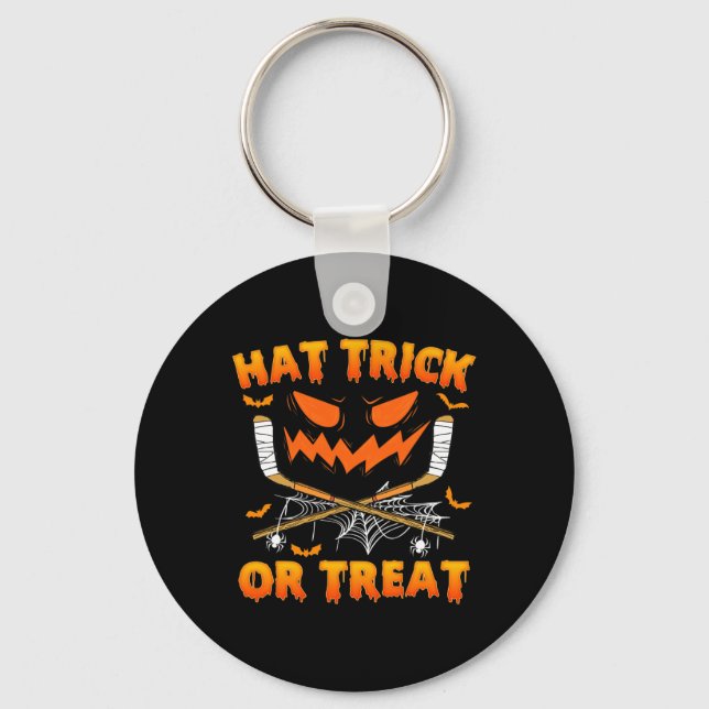 Hat Trick Or Treat Fun Ice Hockey Halloween Costum Key Ring (Front)