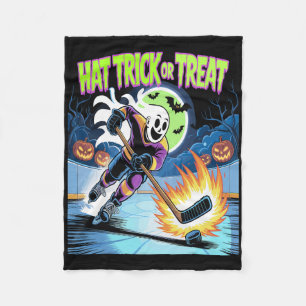 Hat Trick Or Treat Funny Ice Hockey Ghost Hallowee Fleece Blanket