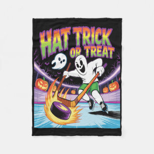 Hat Trick Or Treat Funny Ice Hockey Ghost Hallowee Fleece Blanket