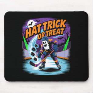 Hat Trick Or Treat Funny Ice Hockey Ghost Hallowee Mouse Mat