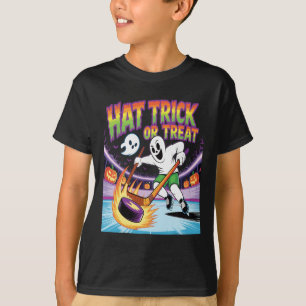 Hat Trick Or Treat Funny Ice Hockey Ghost Hallowee T-Shirt