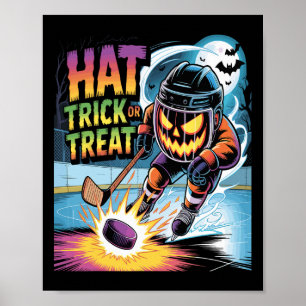 Hat Trick Or Treat Funny Ice Hockey Halloween Pump Poster