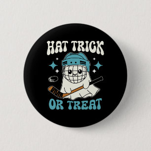 Hat Trick Or Treat Halloween Ice Hockey Player Gho 6 Cm Round Badge