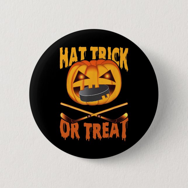 Hat Trick Or Treat Hockey Halloween  6 Cm Round Badge (Front)