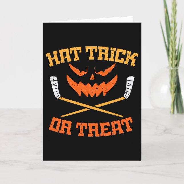 Hat Trick Or Treat Ice Hockey Halloween Boy Men Pl Card (Front)
