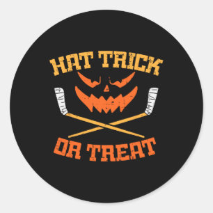 Hat Trick Or Treat Ice Hockey Halloween Boy Men Pl Classic Round Sticker