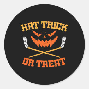 Hat Trick Or Treat Ice Hockey Halloween Boy Men Pl Classic Round Sticker
