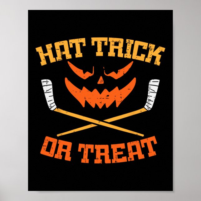 Hat Trick Or Treat Ice Hockey Halloween Boy Men Pl Poster (Front)