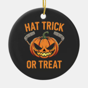 Hat Trick or Treat Spooky Halloween ice Hockey   Ceramic Tree Decoration