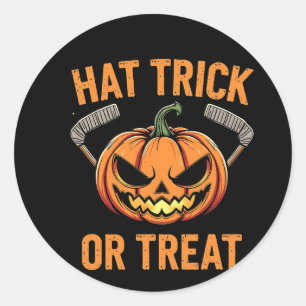Hat Trick or Treat Spooky Halloween ice Hockey Classic Round Sticker