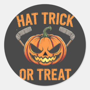 Hat Trick or Treat Spooky Halloween ice Hockey   Classic Round Sticker