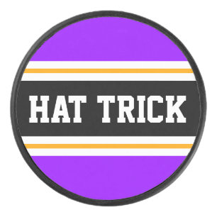 HAT TRICK Vivid Purple Black White Yellow Stripes Hockey Puck