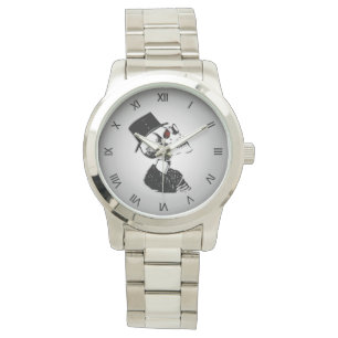 Hat Wearing Skull / Skeleton Black Roman Numerals Watch