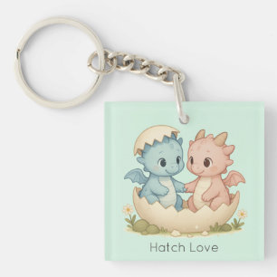 Hatch Love Twin Baby Dragons Fantasy Keychain