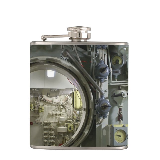 hatch on an old retro submarine hip flask (Front)
