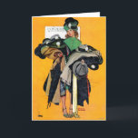 Hatcheck Girl Card<br><div class="desc">Artist: Norman Rockwell | Hat check girl loaded down with coats and hats</div>
