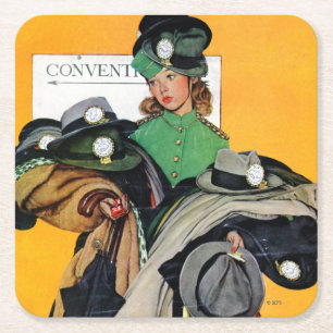 Hatcheck Girl Square Paper Coaster