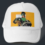 Hatcheck Girl Trucker Hat<br><div class="desc">Artist: Norman Rockwell | Hat check girl loaded down with coats and hats</div>