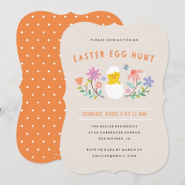 Hatched Easter Egg Hunt Invitation - Beige (Front/Back)