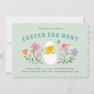 Hatched Floral Easter Egg Hunt Invitation - Mint