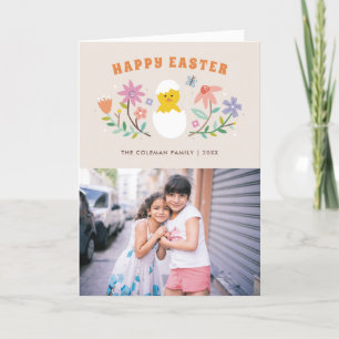 Hatched Floral Easter Holiday Photo Card - Beige