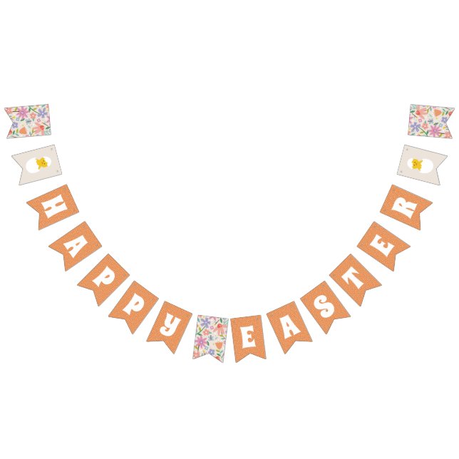 Hatched Floral Easter Party Bunting Banner - Beige (All)