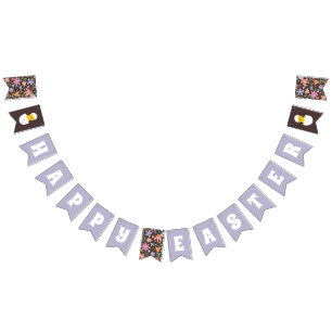 Hatched Floral Easter Party Bunting Banner - Brown