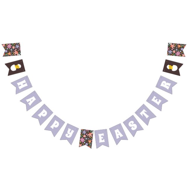 Hatched Floral Easter Party Bunting Banner - Brown (All)