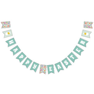Hatched Floral Easter Party Bunting Banner - Mint