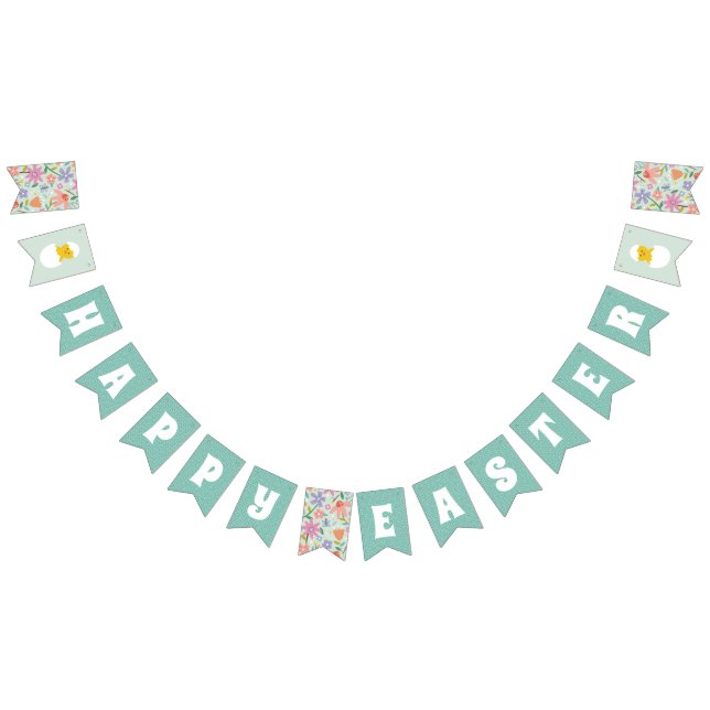 Hatched Floral Easter Party Bunting Banner - Mint (All)