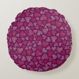 Hatched Scribbled Hearts Texture Pattern Round Cushion