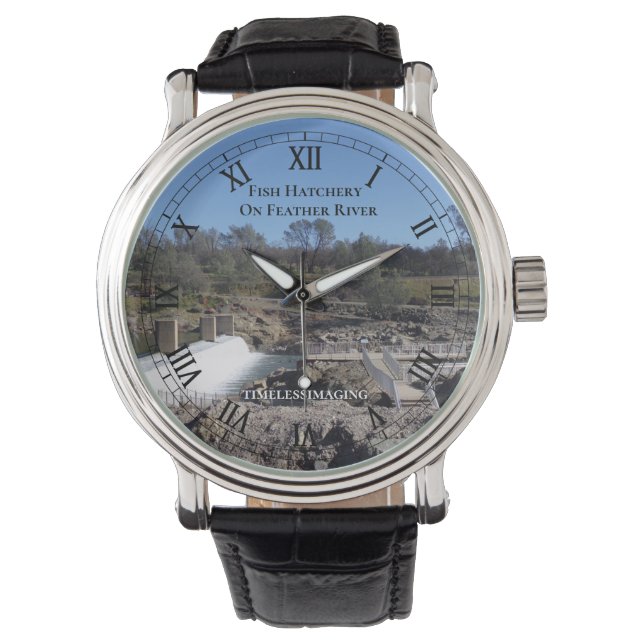 Hatchery on feather river on a round watch. watch (Front)