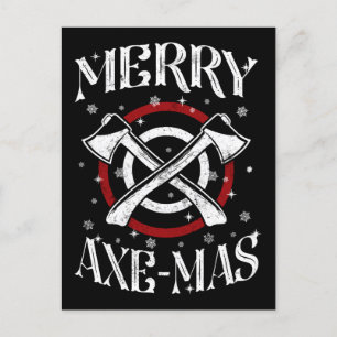 Hatchet Axe Throwing Lumberjack Merry Axe-mas Holiday Postcard