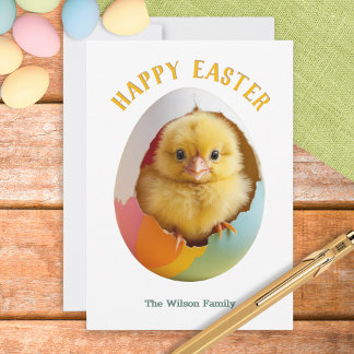 Hatching Chick Colourful Egg Personalised Easter Holiday Card