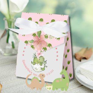 Hatching Dino with Pink Bow Baby Shower  Favour Box