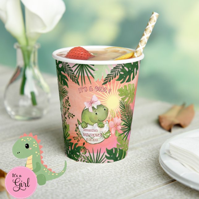 Hatching Dino with Pink Bow 'It's a Girl' Cups (Hatching Dino with Pink Bow 'It's a Girl' Cups)