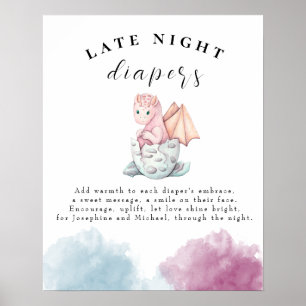 Hatching Dragon Baby Shower Late Night Diapers  Poster