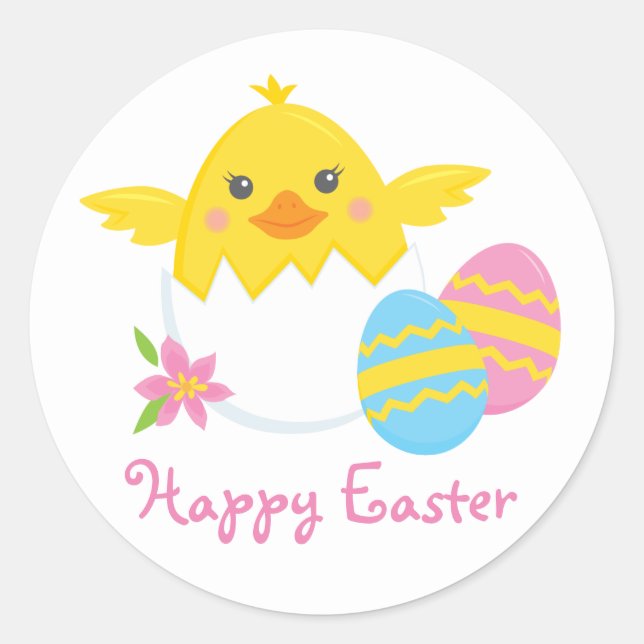 Hatching Easter Chick Happy Easter Round Sticker (Front)