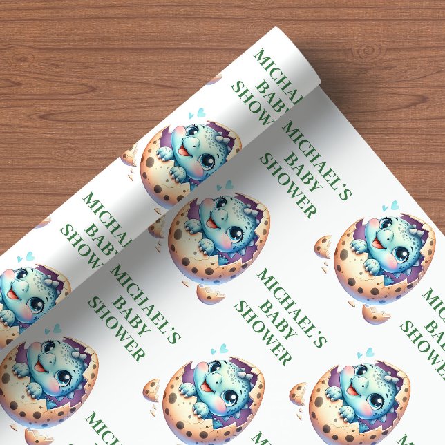 Hatching Soon Baby Dino Cute Shower Wrapping Paper (Hatching Soon Baby Dino Cute Shower Wrapping Paper)