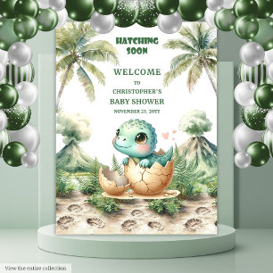 Hatching Soon Baby Shower Backdrop Blue Dino Tapestry