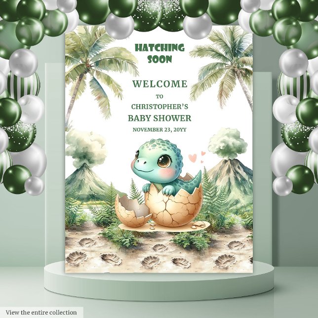 Hatching Soon Baby Shower Backdrop Blue Dino Tapestry (Hatching Soon Baby Shower Backdrop Blue Dino)