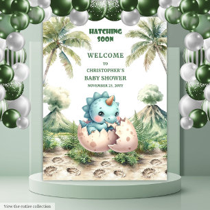 Hatching Soon Baby Shower Banner Dinosaur Design Tapestry