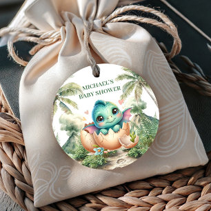 Hatching Soon Blue Dino Baby Shower Favour Tags