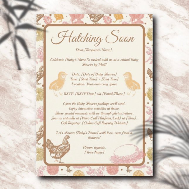 Hatching Soon Chicken Girl Baby Shower by Mail Invitation (Creator Uploaded)