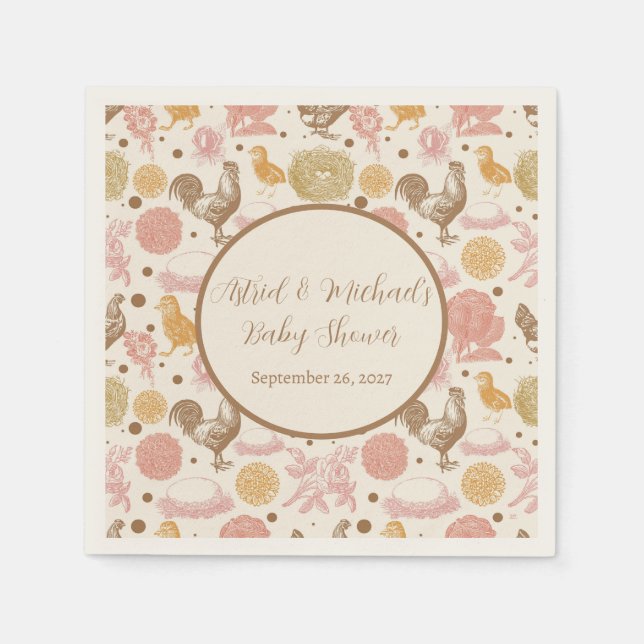 Hatching Soon Chicken Girl Baby Shower Napkin (Front)