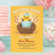 Hatching Soon Cute Chick Baby Shower Invitation –