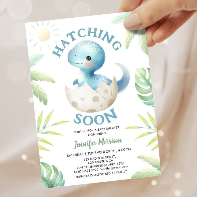 Hatching Soon! Cute Dinosaur Boy Baby Shower Invitation (Creator Uploaded)